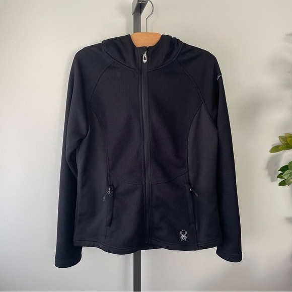 Spyder Soft Shell Full Zip Hooded Jacket Black Womens Hoodie Size Large - Picture 1 of 10